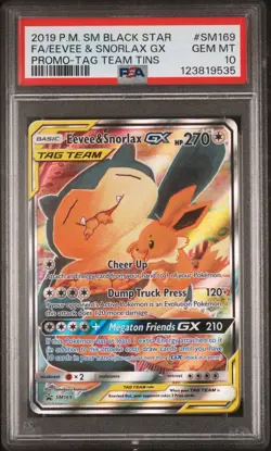 Eevee & Snorlax GX Sun & Moon Team Up Holo Promo Card SM169 PSA 10 - Image 1