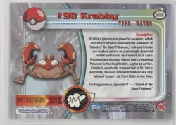 Krabby Topps Pokemon TV Animation Edition Series 2 #98 2000 - Image 2