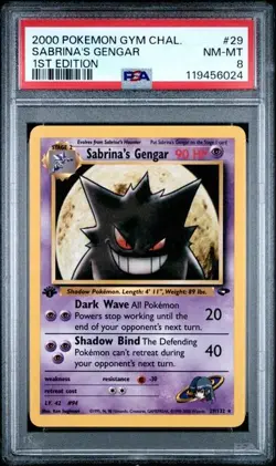 Sabrina’s Gengar PSA 8 1st Edition Gym Challenge Pokemon Card 29/132 2000 - Image 1
