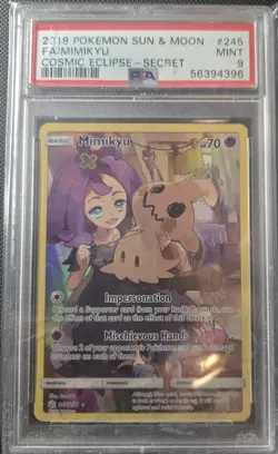 2019 POKEMON SUN & MOON COSMIC ECLIPSE SECRET #245 FULL ART/MIMIKYU PSA 9 - Image 1