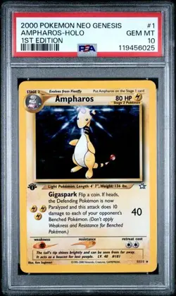 2000 POKEMON NEO GENESIS 1ST EDITION #1 AMPHAROS-HOLO PSA 10 Gem Mint - Image 1