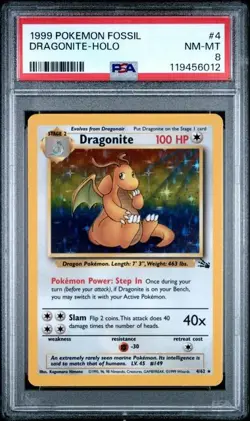 Pokemon Dragonite Fossil Unlimited Holo Rare #4 PSA 8 NM-MT Free Shipping - Image 1