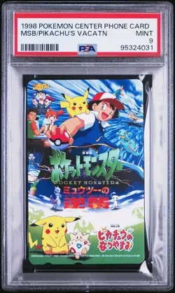 1998 POKEMON CENTER PHONE CARD MEWTWO STRIKES BACK/PIKACHU'S VACATION PSA 9 - Image 1