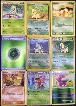 9x Pokemon Cards Meganium Bayleef Chikorita Card Lot - Holo Rare Vintage TCG - Image 1