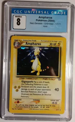 Ampharos 1/111 Neo Genesis Unlimited Holo Rare Pokemon Card CGC 8 NM/Mint - Image 1
