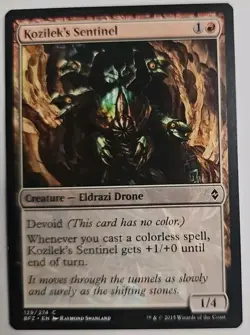 MTG Magic The Gathering Card Kozilek's Sentinel Creature Eldrazi Drone Red BFZ - Image 1