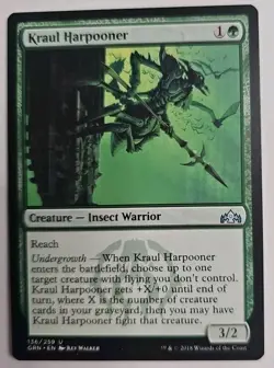 MTG Magic The Gathering Card Kraul Harpooner Creature Insect Warrior Green GRN - Image 1