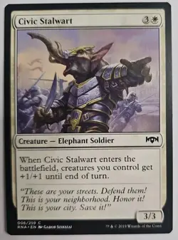 MTG Magic The Gathering Card Civic Stalwart Creature Elephant Soldier White RNA - Image 1