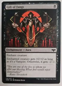 MTG Magic The Gathering Card Gift of Fangs Enchantment Aura Black Crimson Vow - Image 1