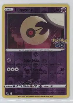 Lunatone Reverse Foil Pokemon Sword & Shield Pokemon Go #034 - Image 1