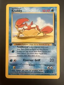 Pokemon TCG - Krabby 51/62 Fossil Set - 1. Edition - Near Mint - Image 1