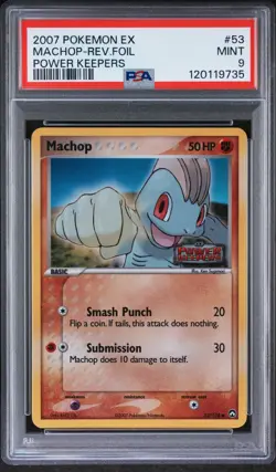 2007 POKEMON EX POWER KEEPERS MACHOP #53/108 REVERSE STAMPED HOLO PSA 9 MINT - Image 1