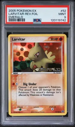2005 POKEMON EX EMERALD 52/106 REVERSE HOLO LARVITAR PSA 9 MINT - Image 1