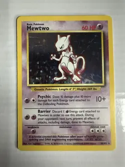 Pokemon Mewtwo TCG Base Set Holo Unlimited Rare Card 10/102 NM Condition - Image 1