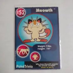 Pokemon Card Poke Trivia Meowth #52. Burger King Movie Promo 1998 - Image 1
