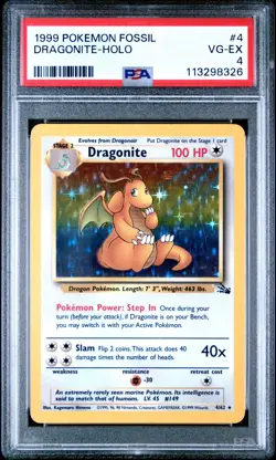 1999 POKEMON FOSSIL #4 DRAGONITE-HOLO PSA 4 - Image 1