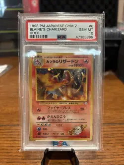 1998 Pokemon Japanese Gym 2 Challenge Blaine’s Charizard #6 Holo PSA 10 Swirl - Image 1