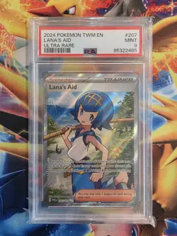 Pokemon 2024 TWM EN Lana's Aid Ultra Rare Card PSA Mint 9 - Image 1