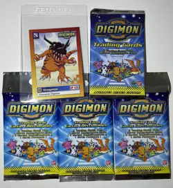 4 Sealed Booster Packs 1999 Digimon Trading Cards by Upper Deck + Greymon Card - Image 1