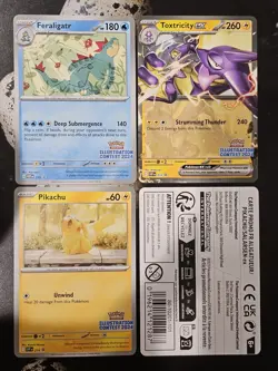 Pokemon TCG 2024 Illustration Contest Promos Feraligatr, Pikachu, Toxtricity EX - Image 1