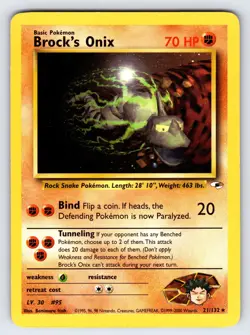 Brock's Onix 21/132 Gym Heroes Pokemon Card Vintage WOTC Non Holo Rare - Lp - Image 1
