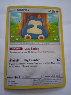 Pokemon TCG Snorlax Holo Rare Card 158/214 Sun&Moon Unbroken Bonds - Image 1