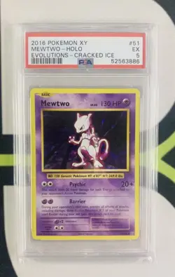 Mewtwo XY Evolutions Holo "Cracked Ice" Pokemon Card #51 PSA 5 - Image 1