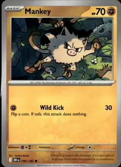 Pokemon Mankey 090/182 Destined Rivals Non Holo Common 2 Card Lot - Image 1