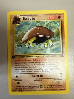 Near Mint-Mint Kabuto 1st Edition 50/62 Fossil Set 1999 Pokemon Common Card Nice - Image 1