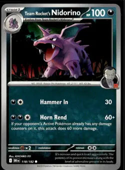 Pokemon Team Rocket’s Nidorino 118/182 Destined Rivals Non Holo 2 Card Lot - Image 1