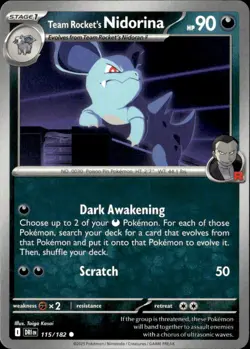 Pokemon Team Rocket’s Nidorina 115/182 Destined Rivals Non Holo 2 Card Lot - Image 1