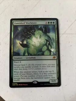 Mtg Famished Worldsire EOE Mythic Promo Pack Foil Stamp Error Misprint - Image 1