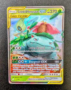 Pokemon Team Up Celebi & Venusaur GX Tag Team Ultra Rare Card #1/181 MINT - Image 1