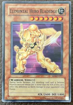 YuGiOh! ELEMENTAL HERO BLADEDGE HOLO Card Light Play EEN-EN007 - Image 1