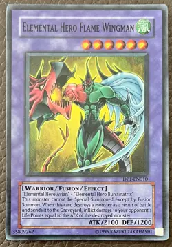 YuGiOh! ELEMENTAL HERO FLAME WINGMAN HOLO Card Light Play DP-EN010 - Image 1