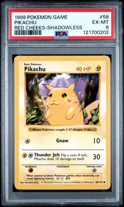 1999 POKEMON GAME RED CHEEKS-SHADOWLESS #58 PIKACHU PSA 6 - Image 1