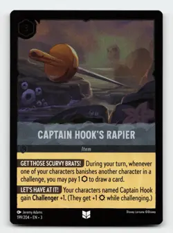 Captain Hook's Rapier 199/204 Uncommon Into the Inklands Cold Foil Lorcana Card - Image 1