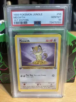 1999 POKEMON JUNGLE 1ST EDITION #56 MEOWTH PSA 10 - Image 1