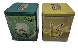 Pokemon 2 Tins TCG Empty Green Yellow Stackable Storage 2022 Set of 2 No Cards - Image 1