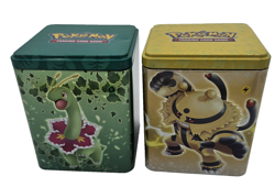 Pokemon 2 Tins TCG Empty Green Yellow Stackable Storage 2022 Set of 2 No Cards - Image 2