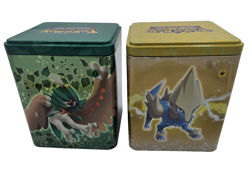 Pokemon 2 Tins TCG Empty Green Yellow Stackable Storage 2022 Set of 2 No Cards - Image 5