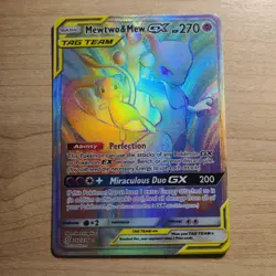 Mewtwo & Mew GX 242/236 - NM Rainbow Secret Rare Unified Minds Pokemon TCG Card - Image 1