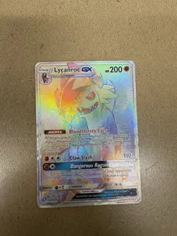 Pokemon Lycanroc GX Guardians Rising Card 156/145 Secret Rare SM Rainbow Holo - Image 1