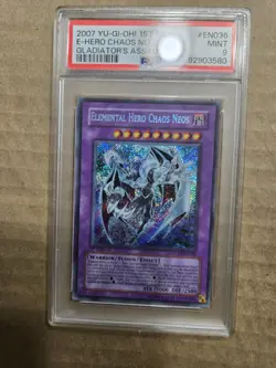 PSA 9 MINT Elemental Hero Chaos Neos GLAS-EN036 Secret Rare 1st Edition Yugioh - Image 1