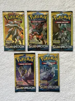 Pokemon Sun & Moon Base Booster Art Set Lot of Five Dollar Tree 3 Card Pack 2017 - Image 1