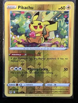 Pikachu 052/196 Reverse Holo Lost Origin Pokemon Card love sweet romantic 52/196 - Image 1