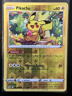 Pikachu 052/196 Reverse Holo Lost Origin Pokemon Card love sweet romantic 52/196 - Image 2