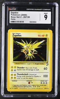 CGC 9 MINT Zapdos 2000 Base Set 2 20/130 Holo Pokemon Card psa - Image 1