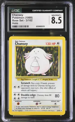 CGC 8.5 Chansey 1999 Base Set 3/102 Holo Pokemon Card psa - Image 1