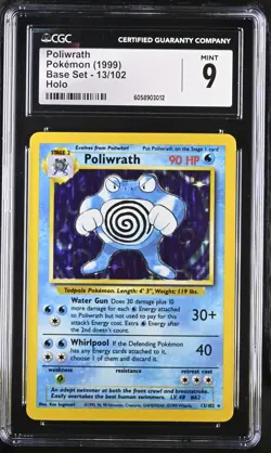 CGC 9 MINT Poliwrath 1999 Base Set 13/102 Holo Pokemon Card psa - Image 1